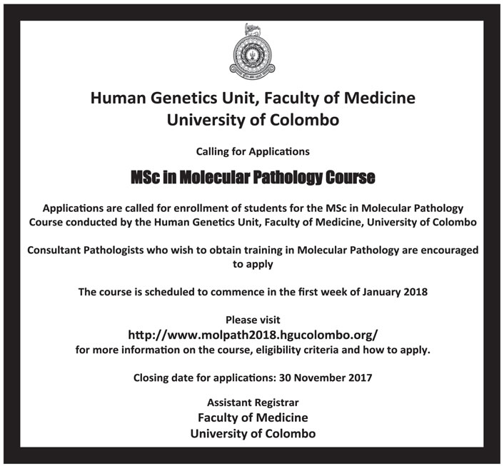 MSc in Molecular Pathology Course - Human Genetics Unit, Faculty of Medicine - University of Colombo